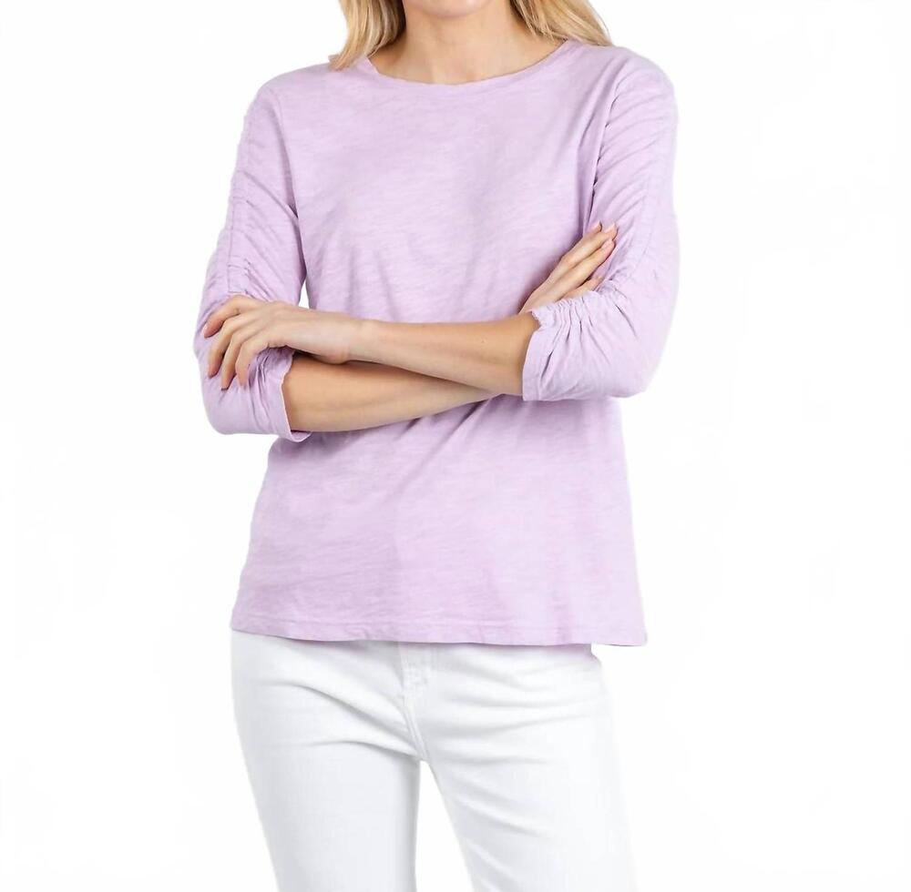 NEW ELLIOTT LAUREN crissy crew neck ruched sleeve tee in lavender